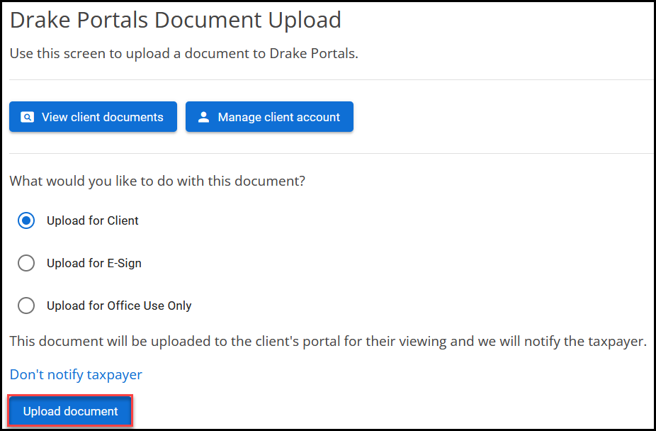 Upload options when account exists